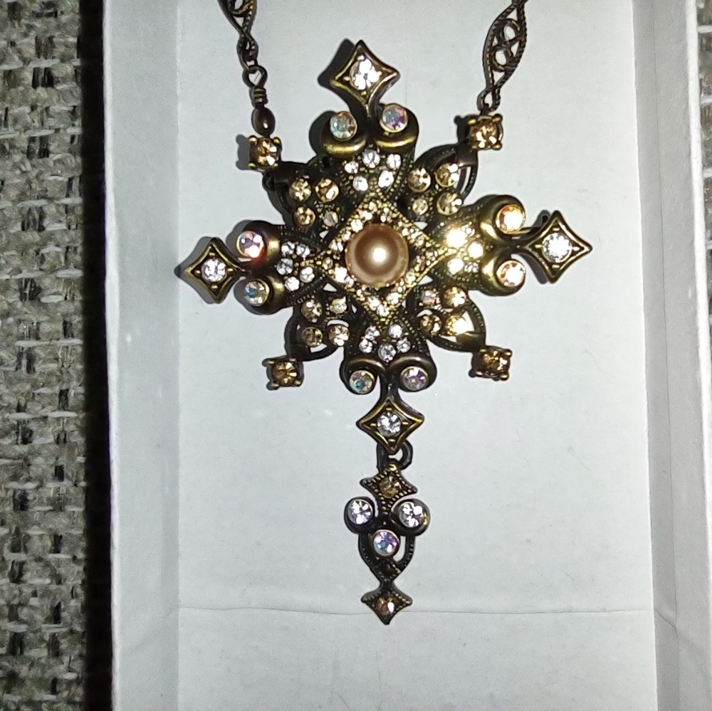 Park Lane Vintage Ornate Crystal Cross Pendant Brooch